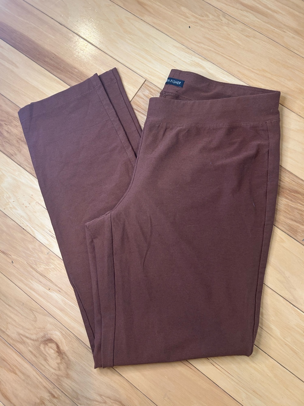 Eileen Fisher Brown Stretch Viscose Pull On Ankle Pants Minimalist Slim Tapered